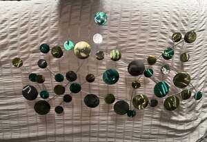 Abstract Metal Wall Art Sculpture Green and Gold Bubbles Raindrops